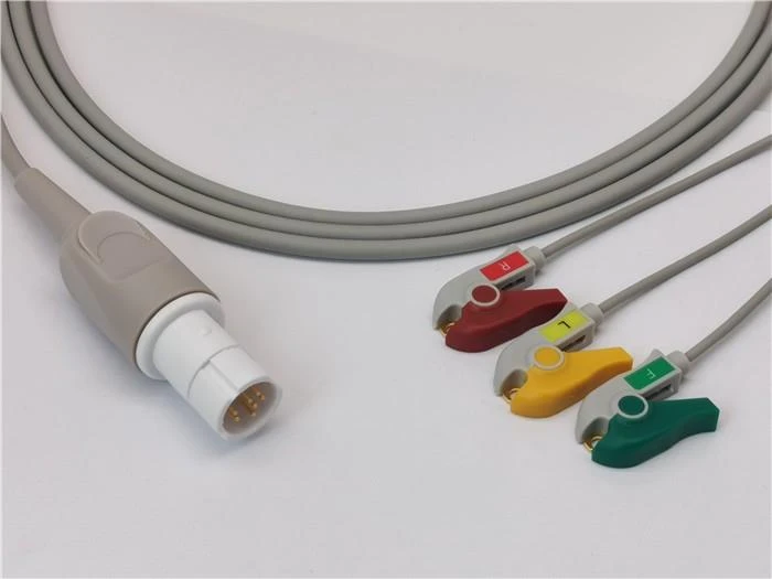 Drager One-Piece ECG Transducer Cable 3 Leads Clips
